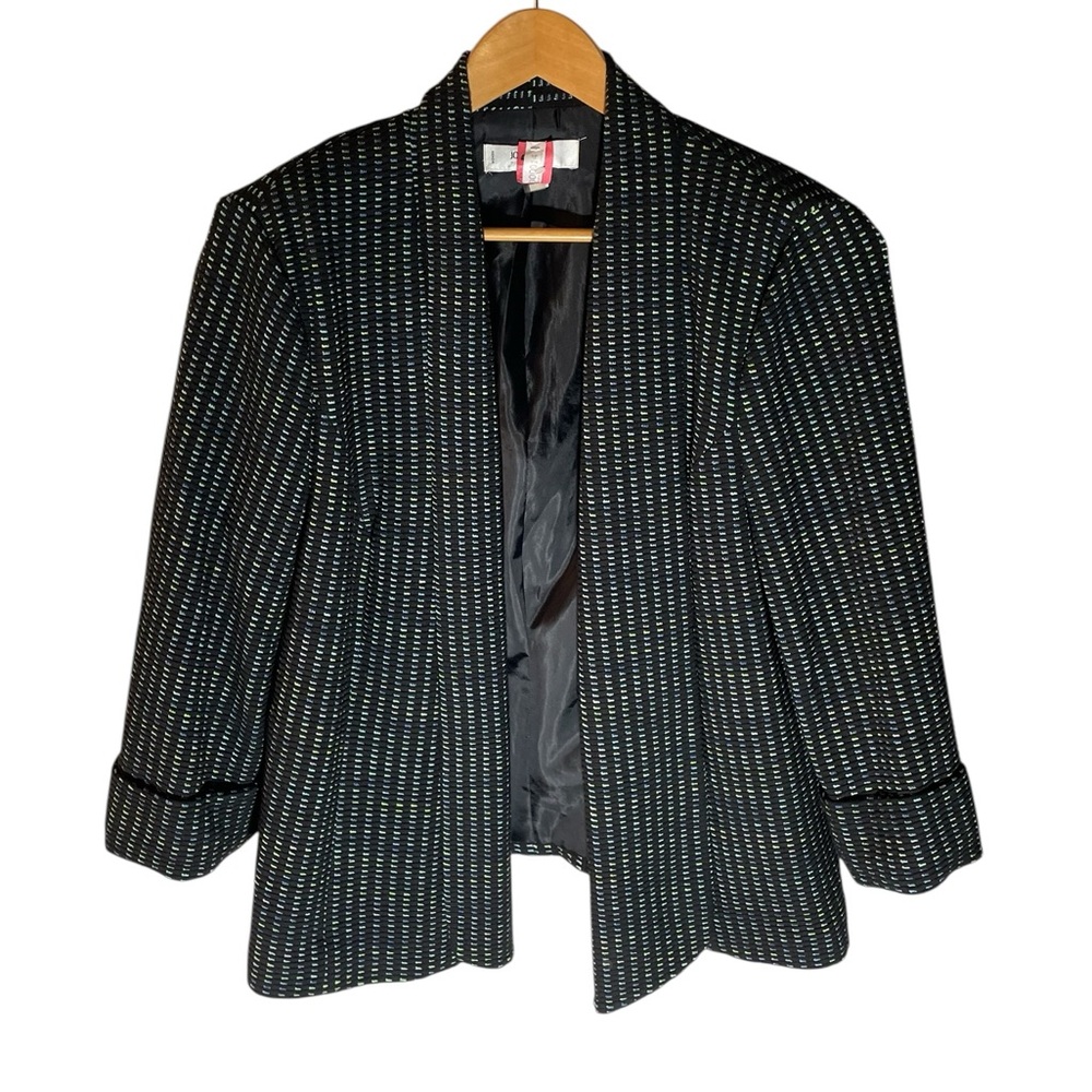 Y1- Jones Studio Black and White Patterned Open-Front Blazer 14W large lg l